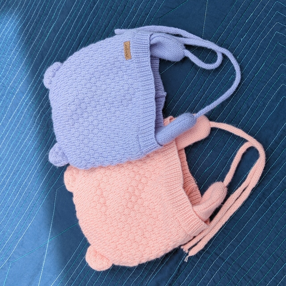 Alepo Warm Winter Earflap Hats With Chin Ties, Bear Ears, Size ~1-2yrs